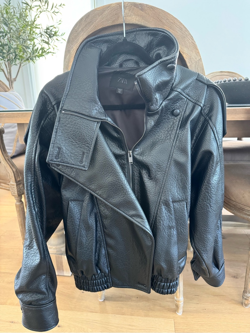 Zara Black Faux Leather Biker Jacket